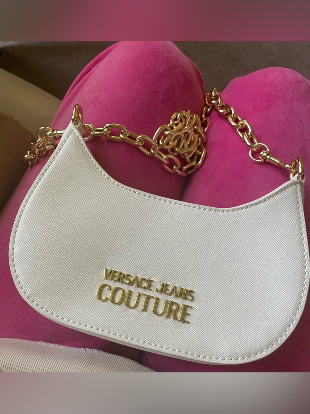 Authentic Versace Jeans Collection white Shoulder Bag with Gold Chain